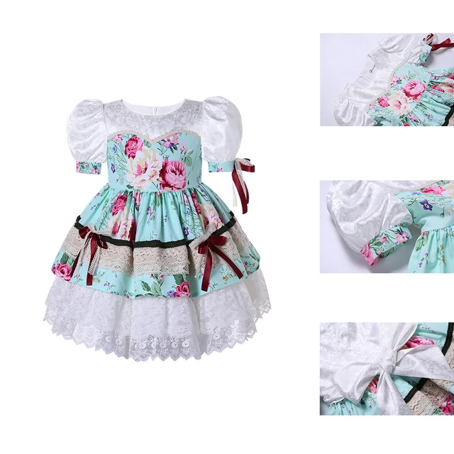 Spanish Girls Flower Dresses Party Wedding Dress 2 3 4 5 6 7-8 9-10 11-12 Years