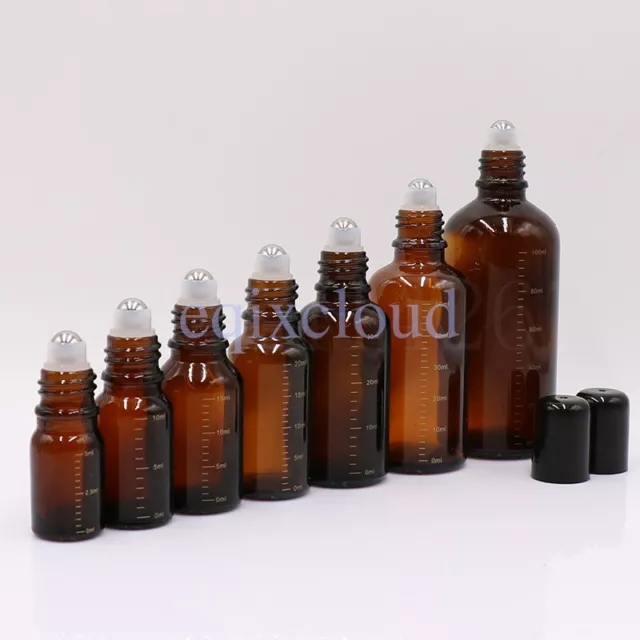 5ml 10ml 30ml 50ml 100ml Amber Glass Empty Roll on Bottles with Scale Rollerball