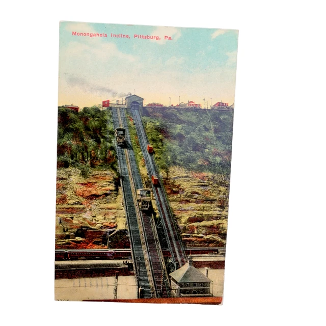 1913 Vtg Postcard Monongahela Incline Trolley Car Mountain Hillside Pittsburg PA