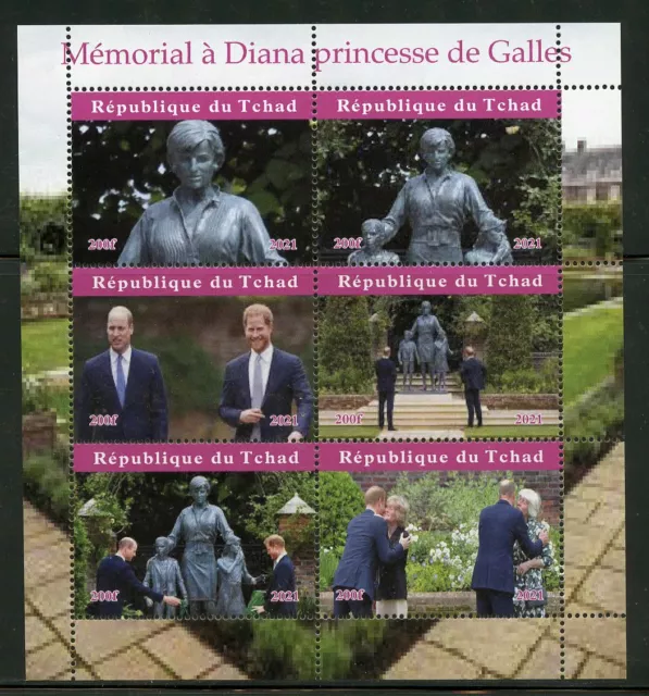 Chad 2021 Gedenken Statue Von Prinzessin Diana Blatt Postfrisch