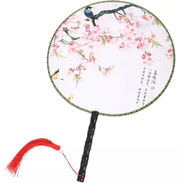 Wooden Retro Fan Round Women's Bamboo Handle Chinese Ancient Fans
