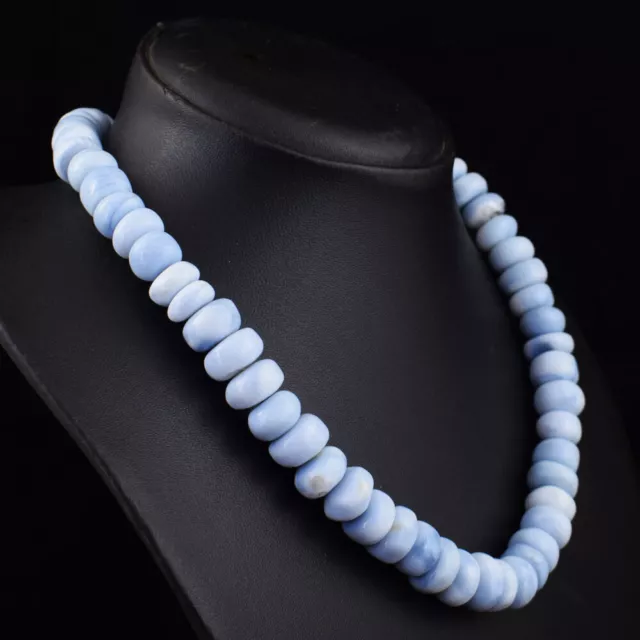 Untreated 468 Cts Natural Blue Opal Rondelle Beads Womens Necklace JK 36E398