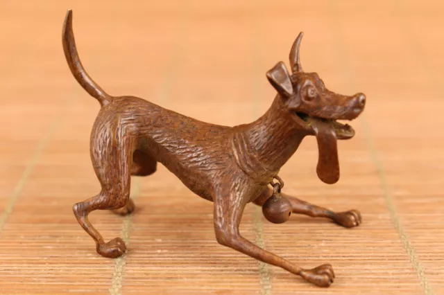 chinese red bronze hand carved lovely dog statue netsuke collectable