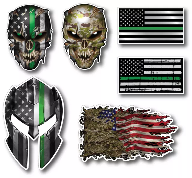 6x Thin Green Line Camouflage American Flag Decal Sticker Skull Car Truck Laptop