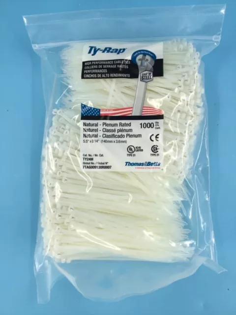 Thomas & Betts TY24M Cable Tie 40lb 5.5" Natural Nylon with Stainless Steel Lock