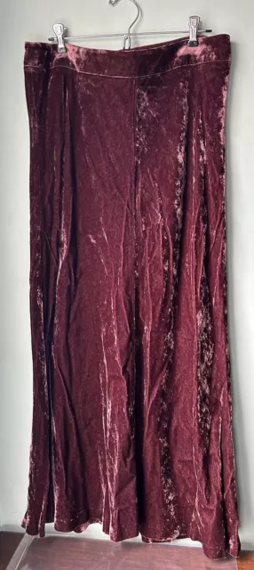 J Jill Wine Crushed Velvet Long Maxi Rayon Skirt Size 12 Tall Zip