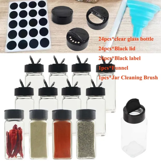 74PCS Clear Glass Spice Jars Lid Herb Seasoning Condiment Square Kitchen Storage