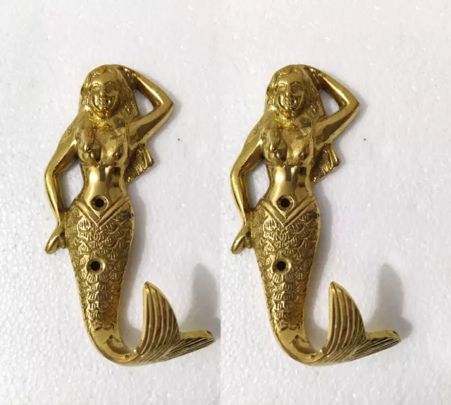 Brass Mermaid Wall Hooks coat Hook  Bathroom Towel Door Hanger Lot of 2 Pcs