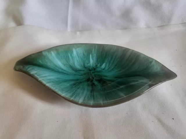 Canadian Blue Mountain Pottery  Turquoise Oval Leaf Dish BMP Studio Pottery