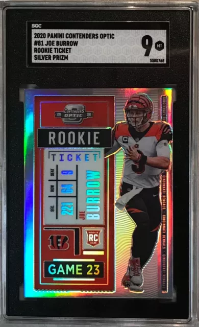 2020 Contenders Optic Joe Burrow Silver Rookie Ticket Prizm #81 🔥SGC 9 Mint🔥