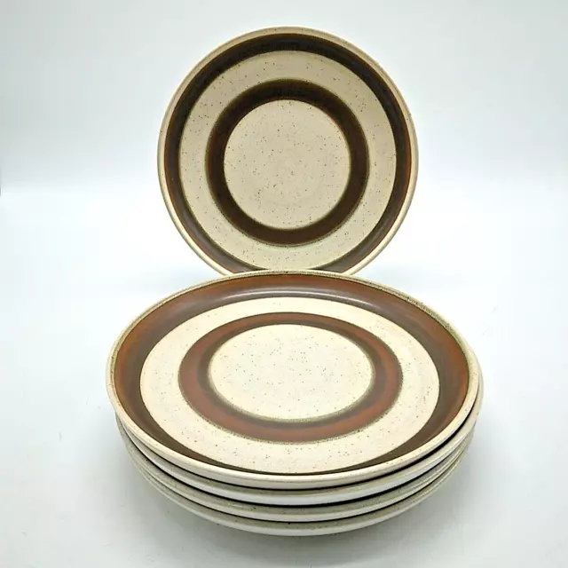 X5 Denby Langley Russet Dinner Plates 26cm Dia, Brown & Cream Stripes Stoneware