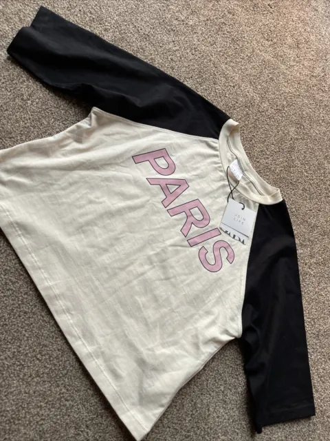 Zara Girls Paris Cropped Raglan Age 6 Years T-shirt Top