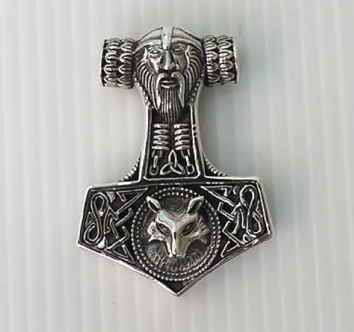 Collar Rockero Fenrir Dios Lobo Mjolnir Thors Martillos Plata Esterlina 925