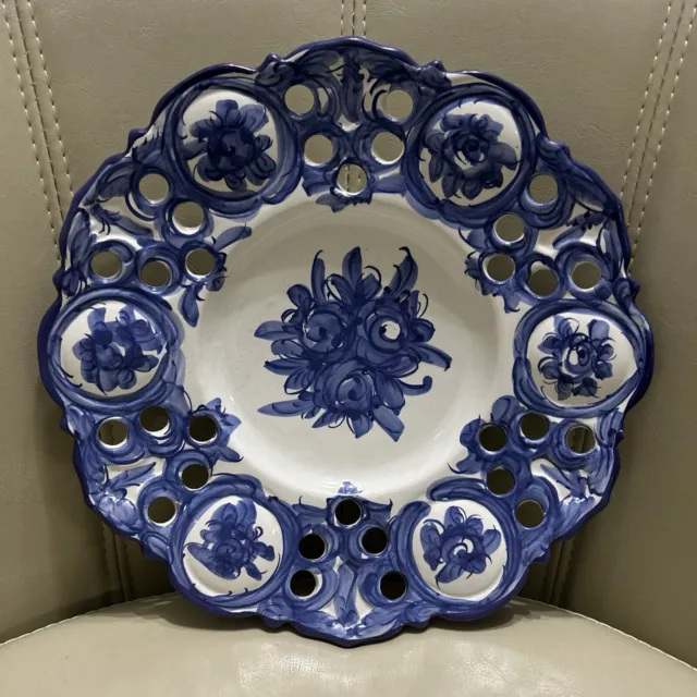 Vintage Vestal Alcobaca Hand Painted Blue & White Wall Plate/ Plaque Portugal