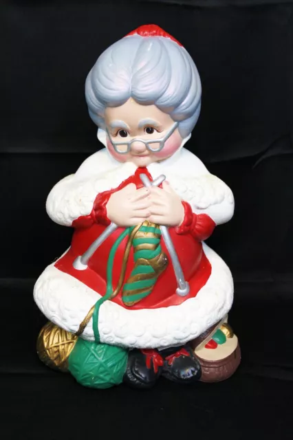 Mrs. Claus Knitting Ceramic Atlantic Mold Figurine 12” Santa Hand Painted Yarn