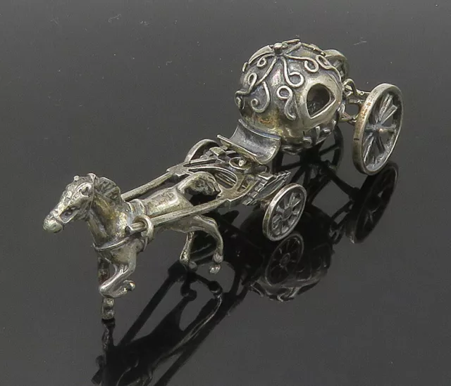 925 Sterling Silver - Vintage Old Fashioned Horse & Carriage Trinket - TR2799