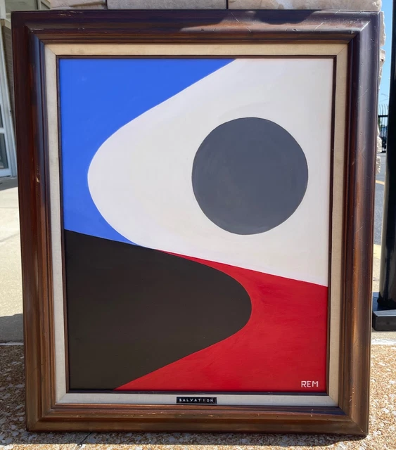 VINTAGE ABSTRACT SHAPES Acrylic Painting Modern Wall Hanging Art Signed