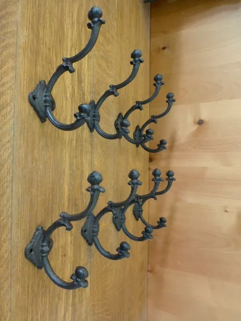 8 BROWN FANCY ACORN 7" WALL HOOKS ANTIQUE-STYLE CAST IRON rustic ornate coat hat