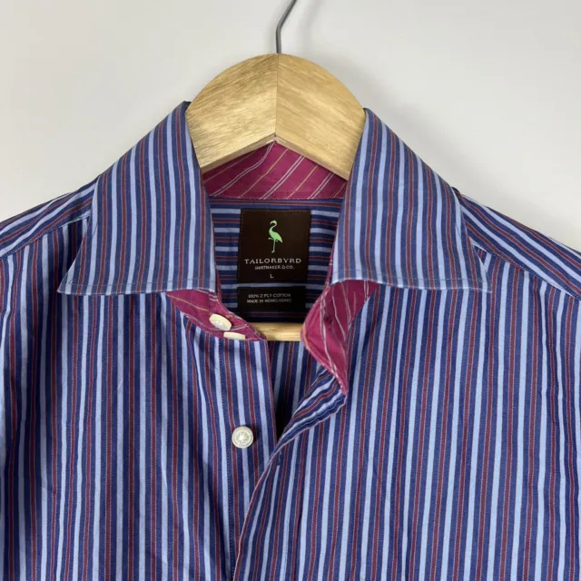 Tailorbyrd Button Down Shirt Mens L Long Sleeve Colorblock Striped Blue Purple