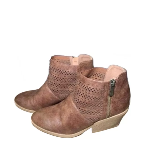 Qupid Brown Ankle Booties with Side Zipper and 3" Heel Mesh Top Size 7