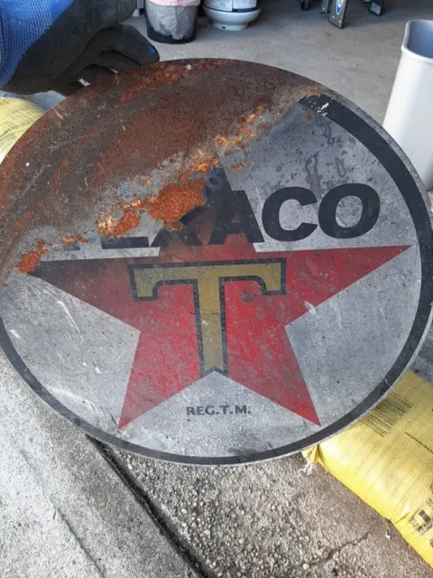 Texaco Gasoline Gas Oil 24" Round Metal Tin Sign Vintage Garage