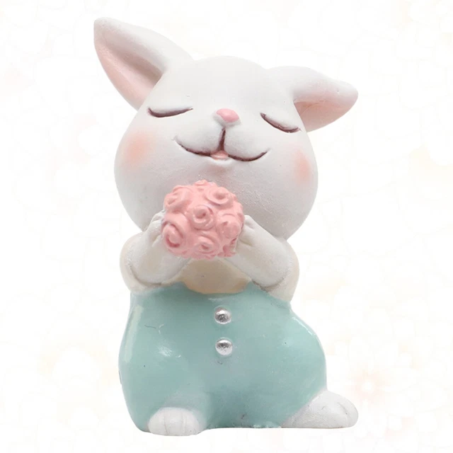 Estatuilla de pastel de conejo resina animal estatua en miniatura casa de muñecas amantes