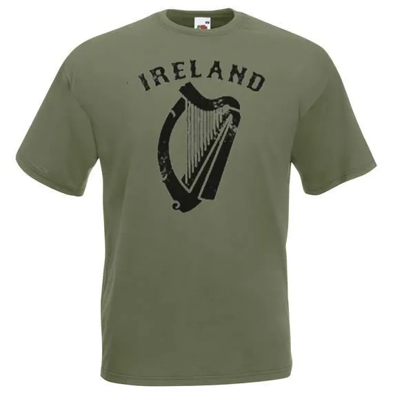 Adults Ireland Irish Harp St Patricks Day Unisex Olive Green T-Shirt