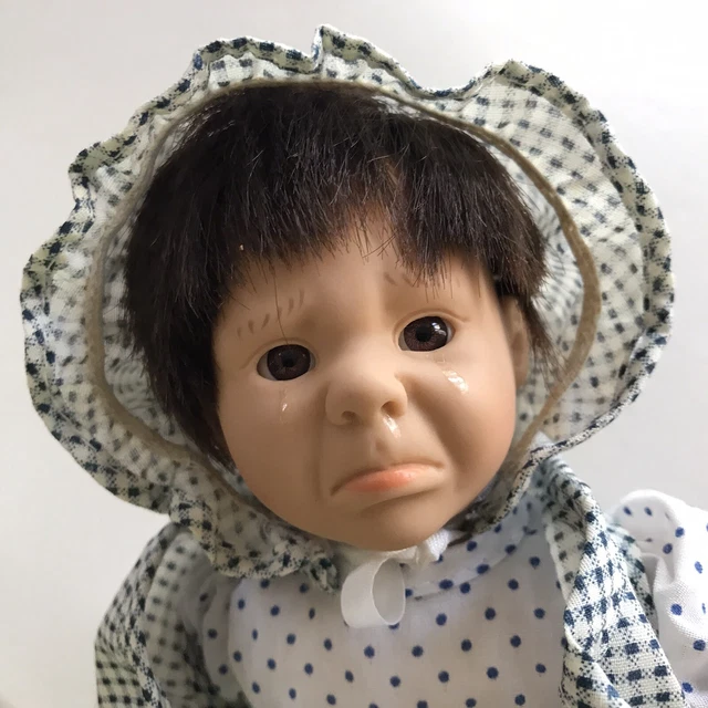VINTAGE SAD DOLL Baby Bean Body 8.5" Prairie Gingham Polka Dot