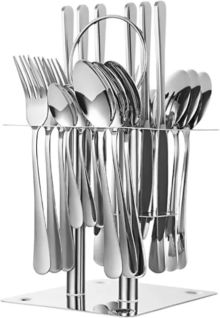 24 Pieces Flatware Set, Stainless Steel Cutlery Set with Silverware Holder, Spoo