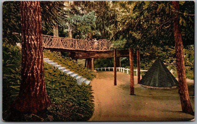 1910s Portland, Oregon Postcard "PATHWAY, CITY PARK" Rustic Bridge View Mitchell