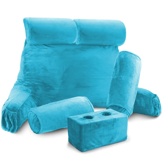 Memory Foam Double Reading Pillow with 2 Bolster and 2 Neck Pillows + Cup Holder