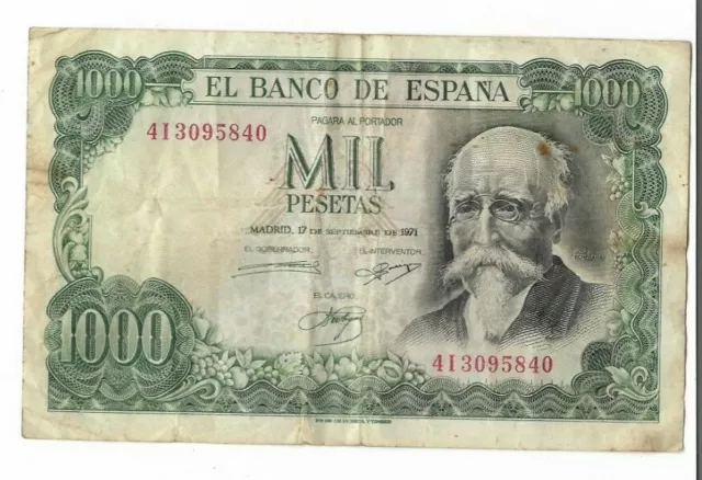 España: 1000 Pesetas Jose Echegaray. Año 1971. Con Serie. Bc+. Ideal Y Barato.