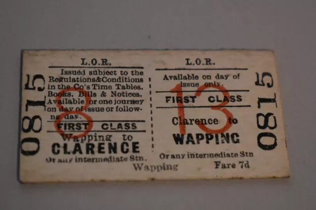 Liverpool Overhead Railway Ticket LOR CLARENCE to WAPPING No 0815