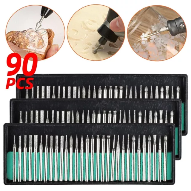 90pcs Diamond Burr Bits Drill Set Rotary Multi Tool Accessories Kit For Dremel