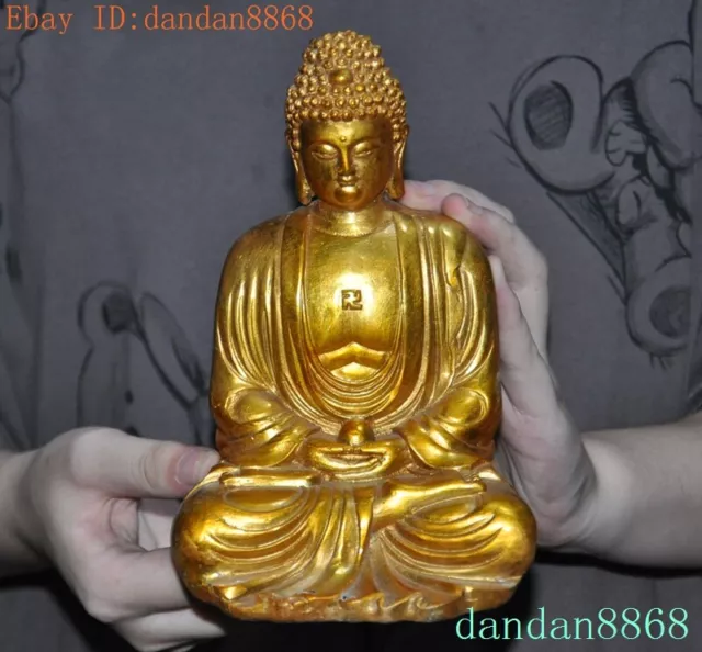 6.4" Tibetan Buddhism bronze 24k gold Gilt Shakyamuni Sakyamuni Buddha statue