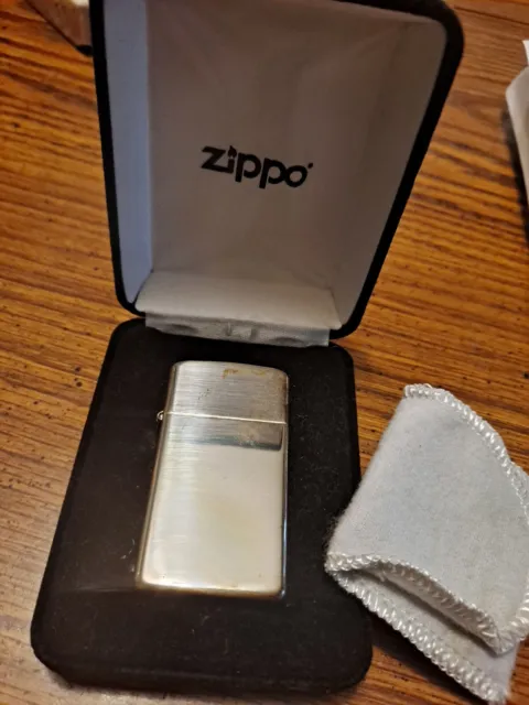 Zippo 2013 SOLID STERLING SILVER SLIM Cigarette Lighter  New Old Stock W Box