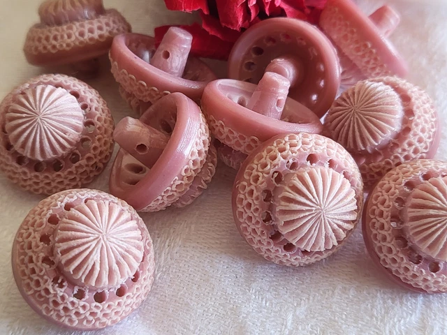 lot 6 SUPERBES  boutons vintage ROSE fort relief pied 1,9 cm ref 621