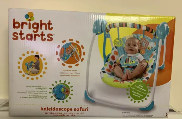 BRIGHT STARTS KALEIDOSCOPE Safari Portable Baby Swing 6 Speeds