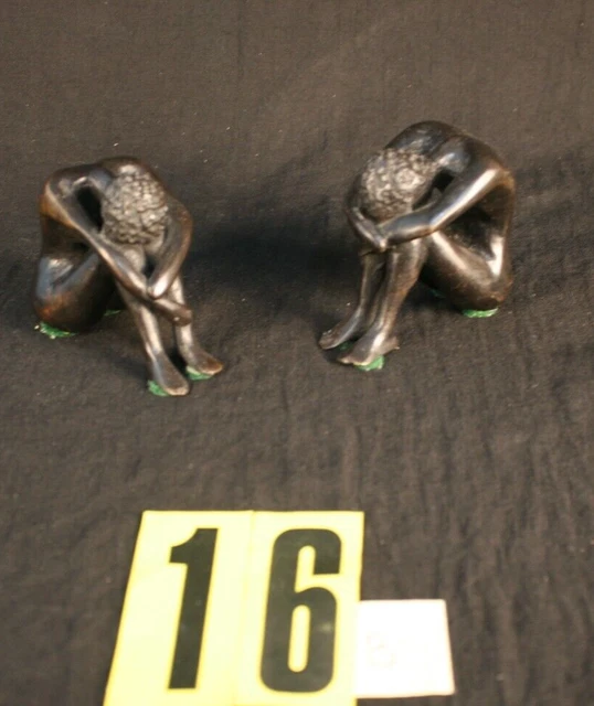 Couple Vintage Bronze Statue Of African   Sculpture 3  1/2 ''