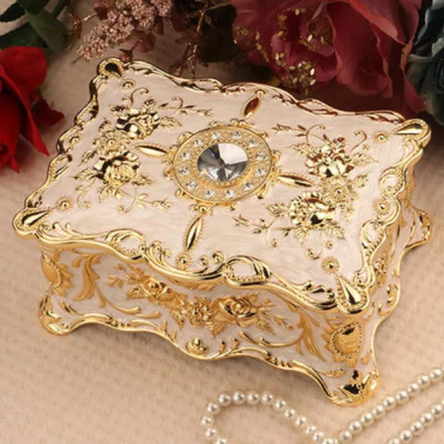 Sankyo Rectangle White Gold Tin Alloy Music Box  ♫  Beauty And The Beast    ♫