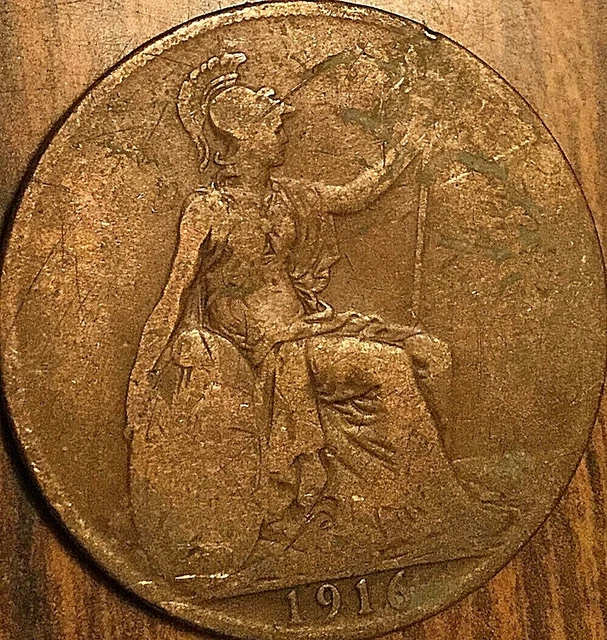 1916 Uk Gb Great Britain One Penny