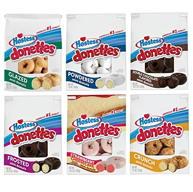 Hôtesse Donettes Variété Paquet Grand Sacs 6 Saveurs : Givré, Double Chocolat, S