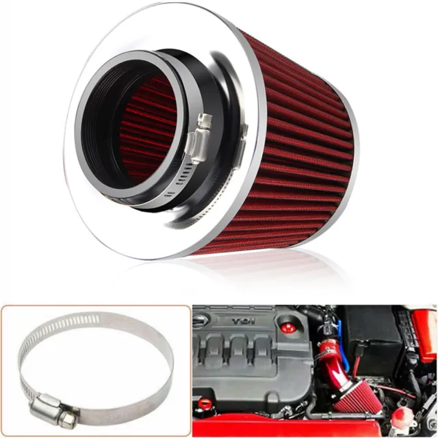 Car Cold Air Intake Filter Induction Kit Hose System Universal 3“ 76mm Red NEW