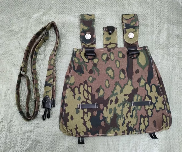 Ww2 German Army Oakleaf A Camo Canvas Bread Bag With Shoulder Strap
