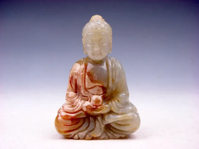 Old Nephrite Jade Stone Carved Sculpture Seated Shakyamuni Buddha Pray #02152401