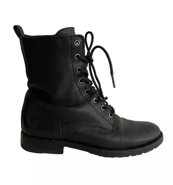 Frye 9 Boots Black Leather Lace Up Classic Military Veronica Mid Calf Combat