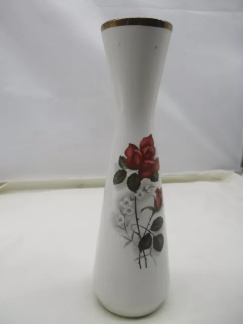 Bavaria Blumenvase aus Porzellan Goldrand Weiß mit Rosendekor