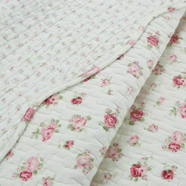 Beautiful Shabby Chic Ivory White Pink Red Green Leaf Romantic Rose Quilt Set