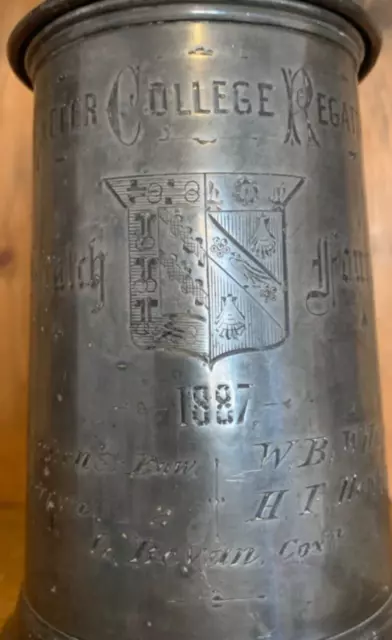 1887 Exeter College Oxford University Rowing antique pewter tankard trophy