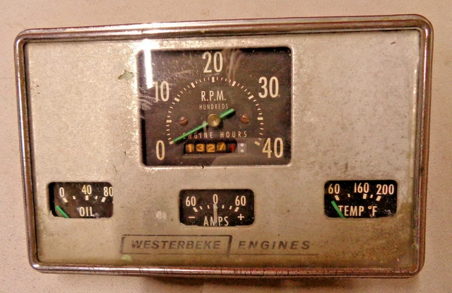Westerbeke Engine RPM/Engine Hrs,Oil Pres,Amps,Temp Gauge( Vintage)(*505EB)